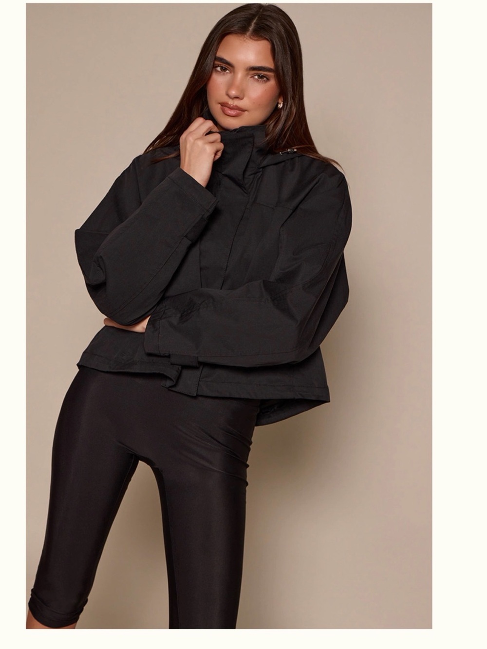 PrettyLittleThing Black Cropped Funnel Neck Windbreaker
